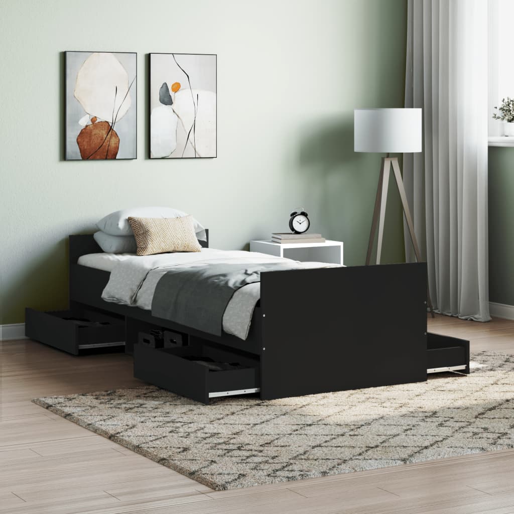 vidaXL Rama łóżka z wezgłowiem i zanóżkiem, czarna, 75x190 cm
