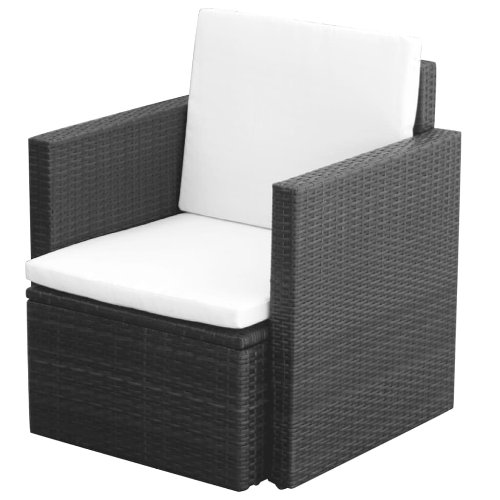 vidaXL Krzesło ogrodowe z poduszkami, polirattan, czarne