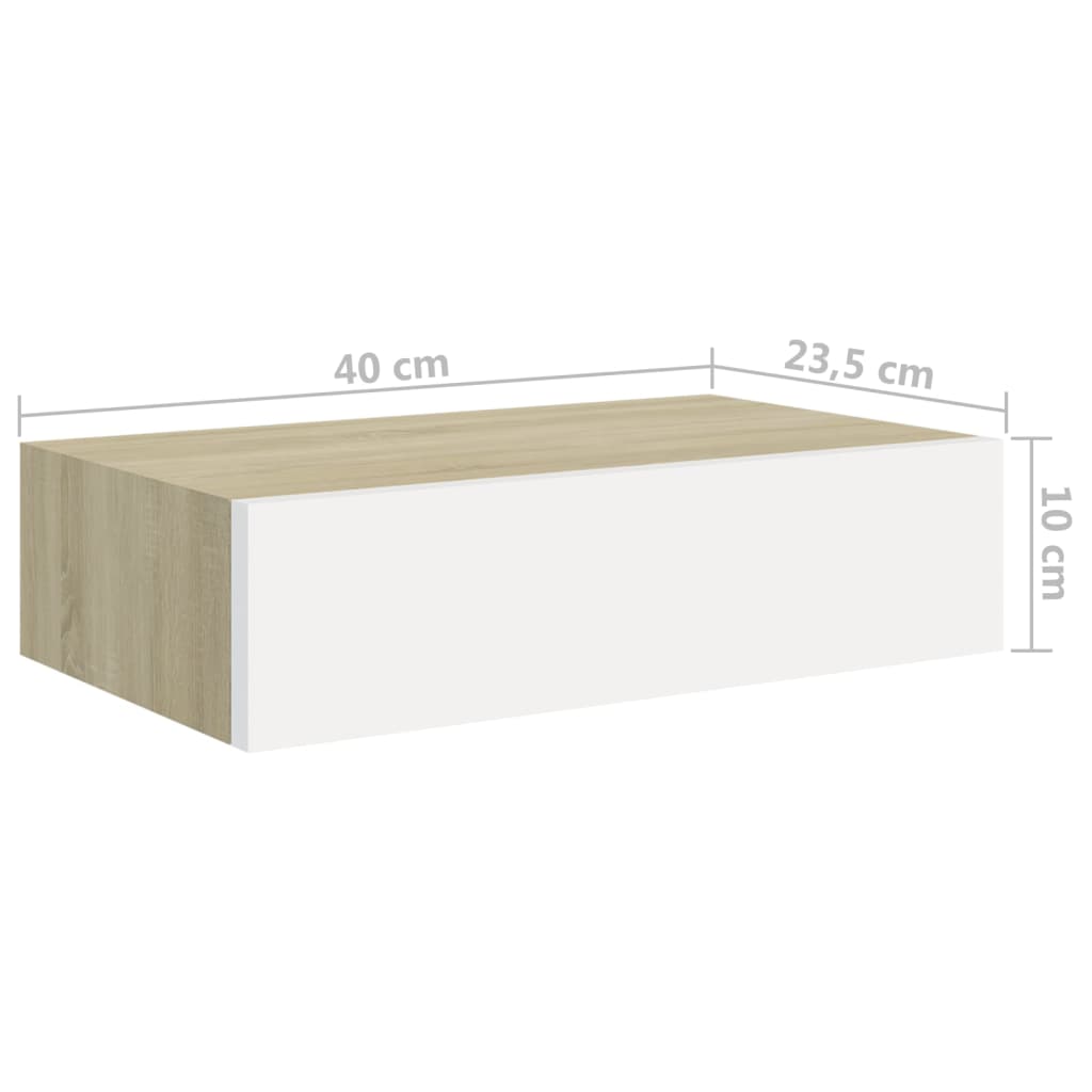vidaXL Półki ścienne z szufladą, 2 szt., dąb i biel, 40x23,5x10cm, MDF