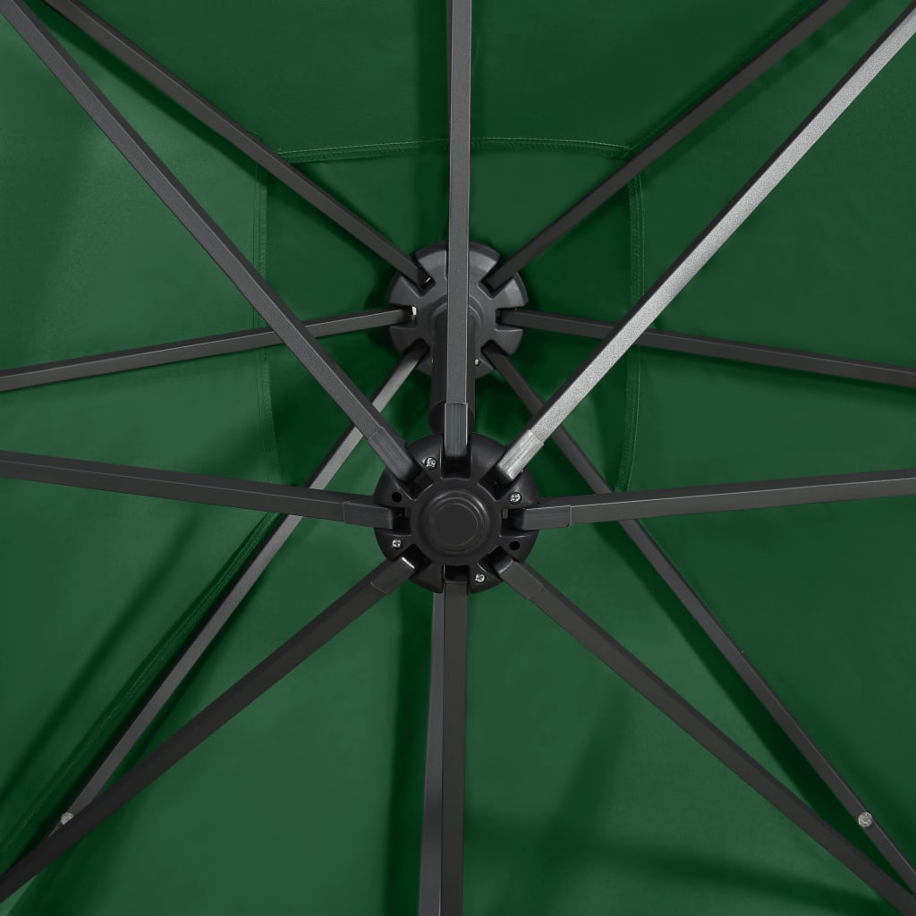 vidaXL Parasol wiszący z lampkami LED i słupkiem, zielony, 250 cm