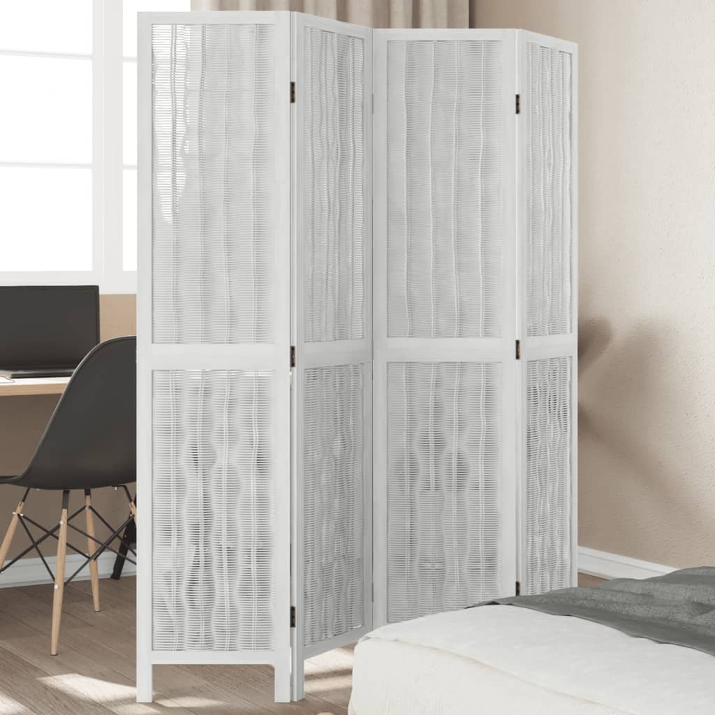 vidaXL Parawan pokojowy, 4-panelowy, biały, lite drewno paulowni