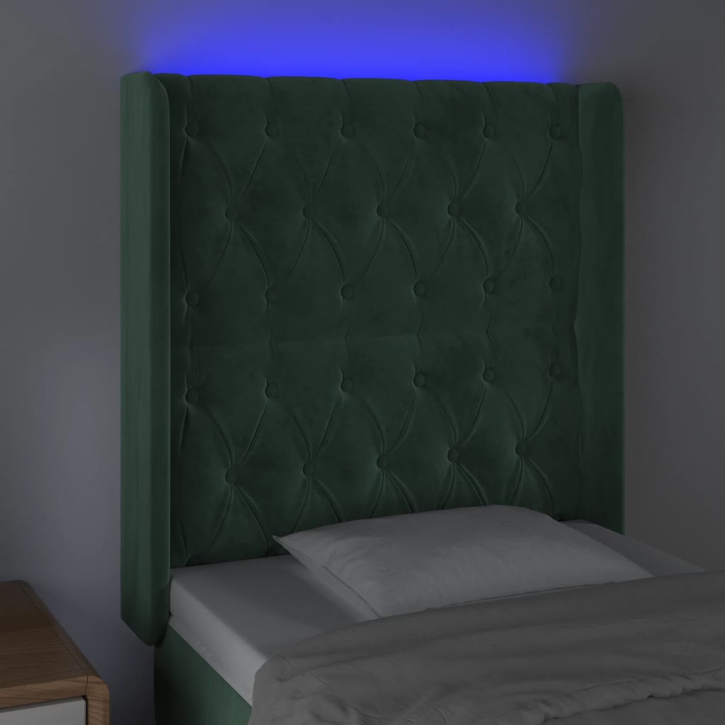 vidaXL Zagłówek do łóżka z LED, ciemnozielony 83x16x118/128 cm aksamit