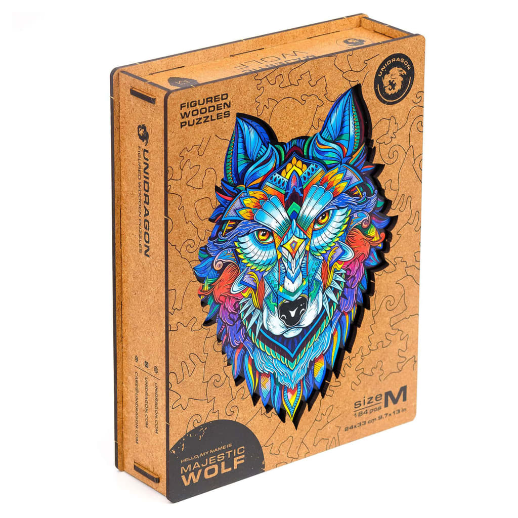 UNIDRAGON 184-częściowe, drewniane puzzle Majestic Wolf, M, 24x33 cm