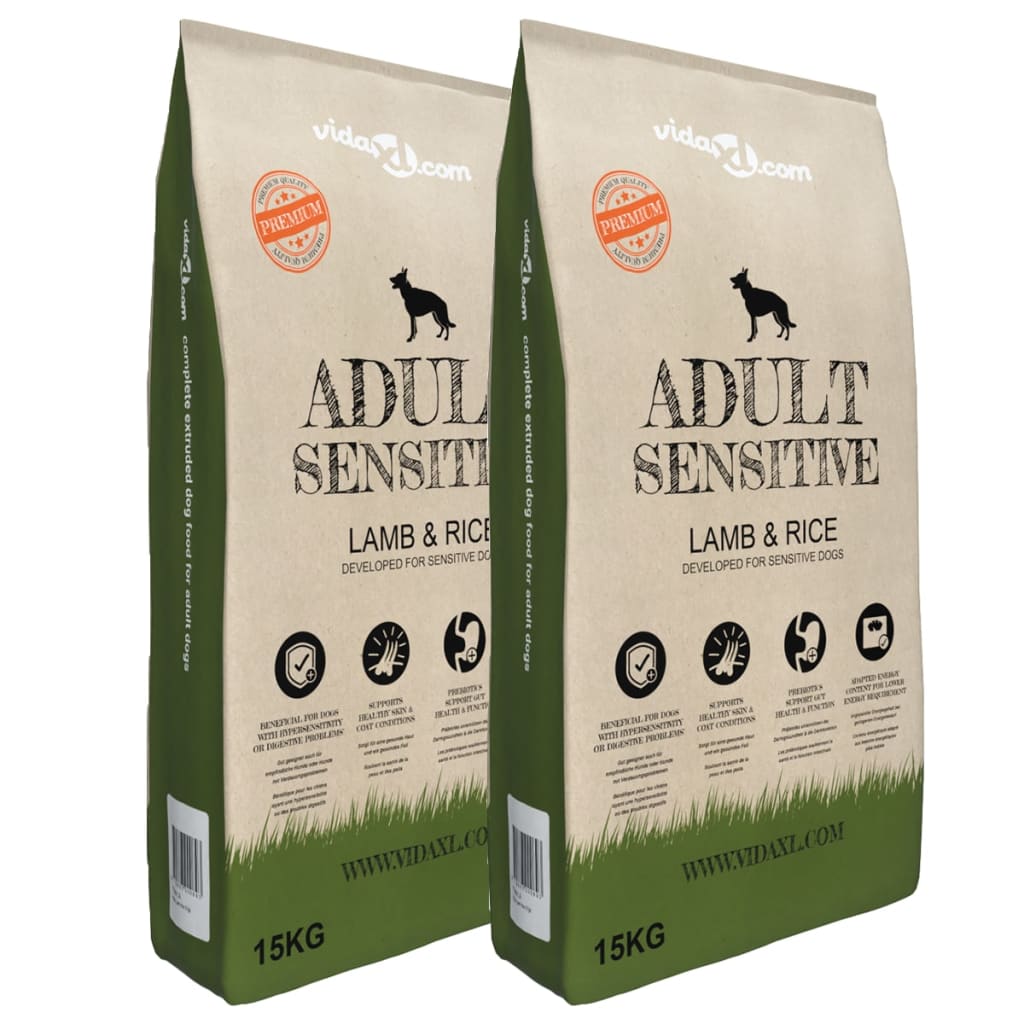 vidaXL Sucha karma dla psów Adult Sensitive Lamb & Rice, 2 szt., 30 kg