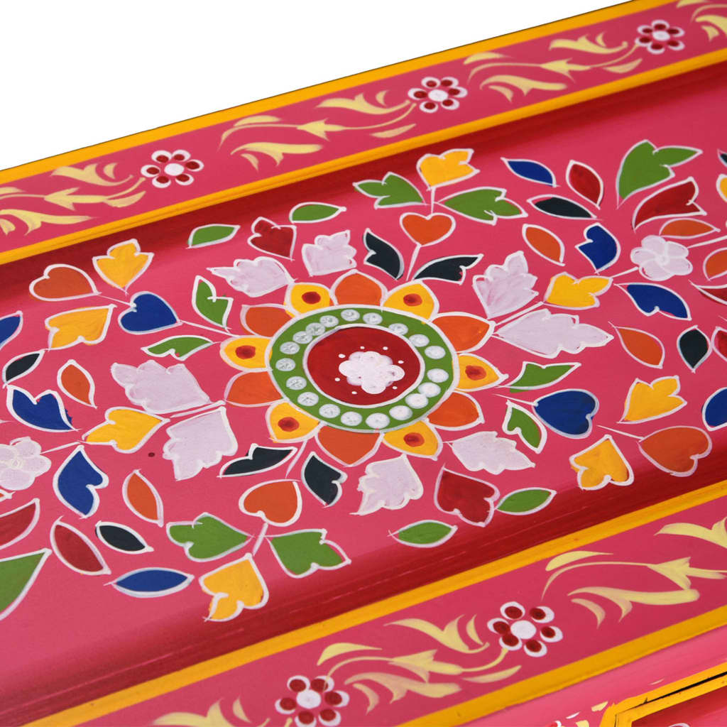 vidaXL Szafka z szufladami, drewno mango, różowa, ręcznie malowana