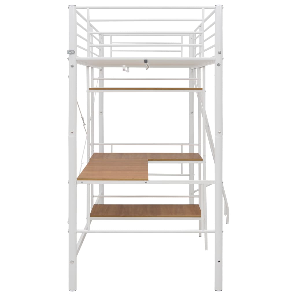 vidaXL Rama łóżka piętrowego z biurkiem, biała, metalowa, 90 x 200 cm