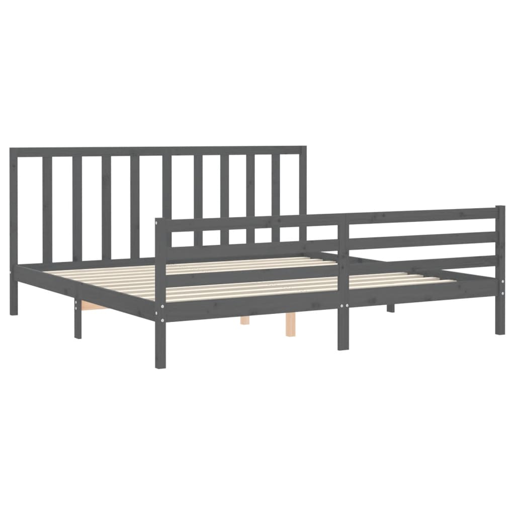 vidaXL Rama łóżka z wezgłowiem, szara, 200x200 cm, lite drewno