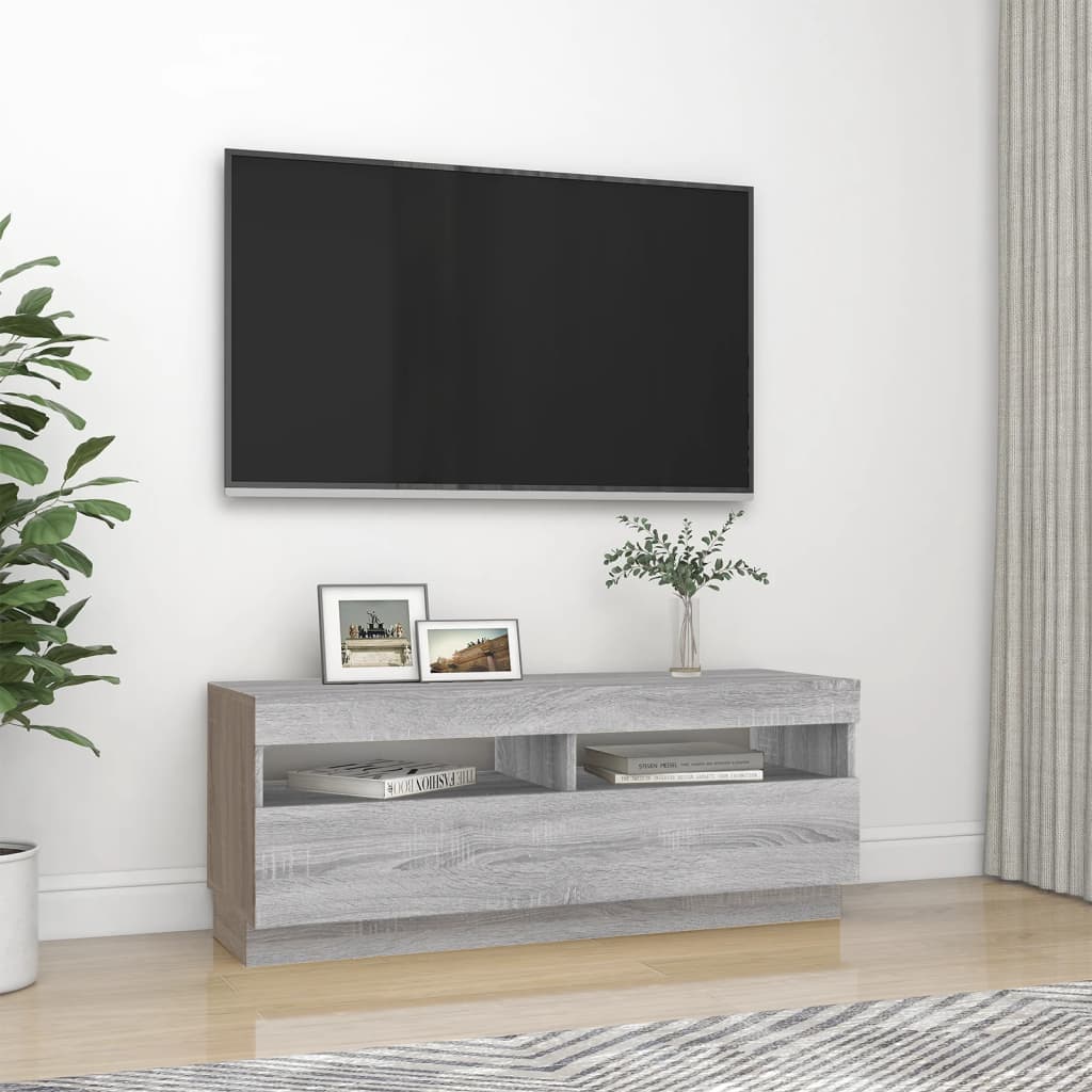 vidaXL Szafka pod TV z oświetleniem LED, szary dąb sonoma, 100x35x40cm