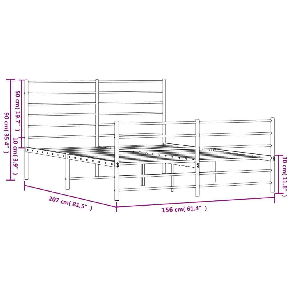 vidaXL Metalowa rama łóżka z wezgłowiem i zanóżkiem, biała, 150x200 cm