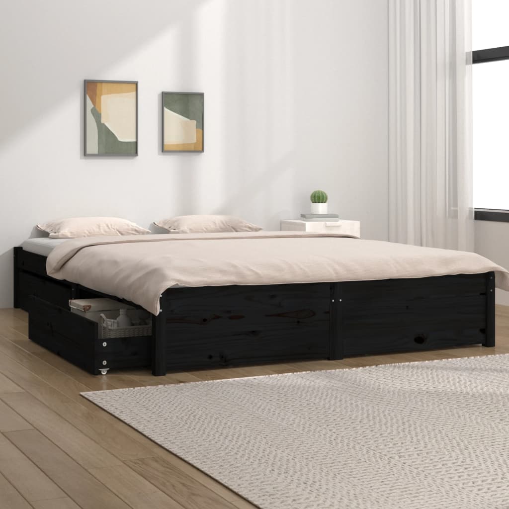 vidaXL Rama łóżka z szufladami, czarna, 120x200 cm