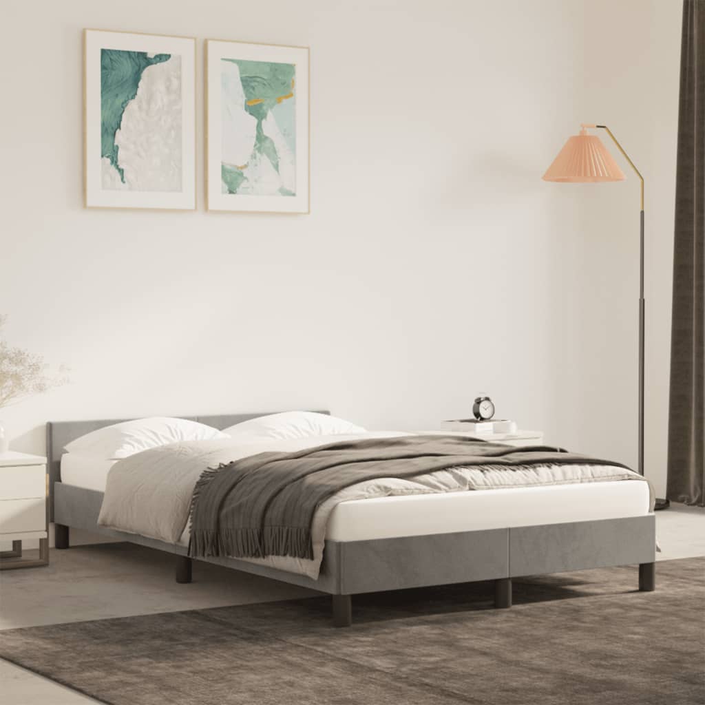 vidaXL Rama łóżka z wezgłowiem, jasnoszara, 120x190 cm, aksamit