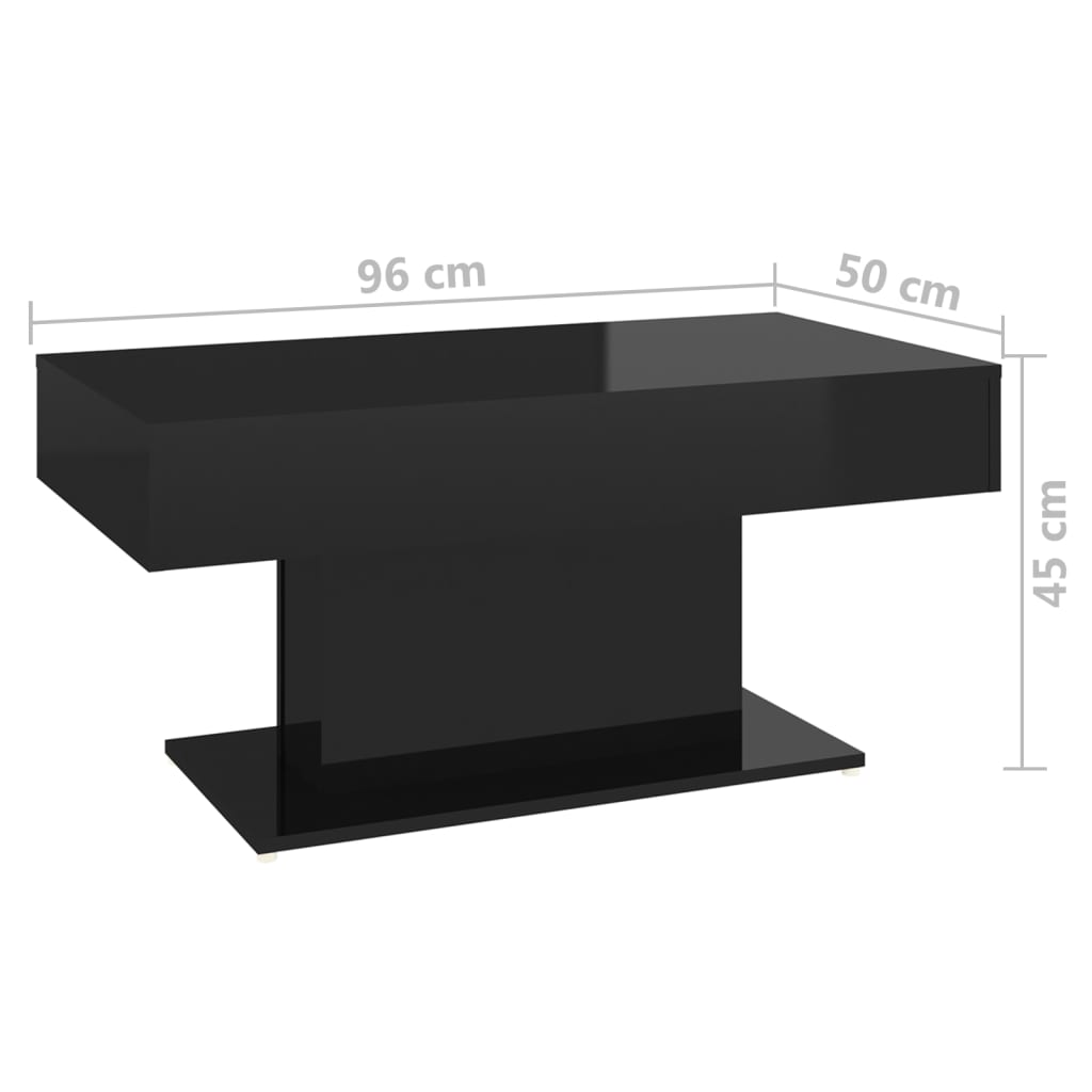 vidaXL Stolik kawowy, czarny, wysoki połysk, 96x50x45 cm, płyta