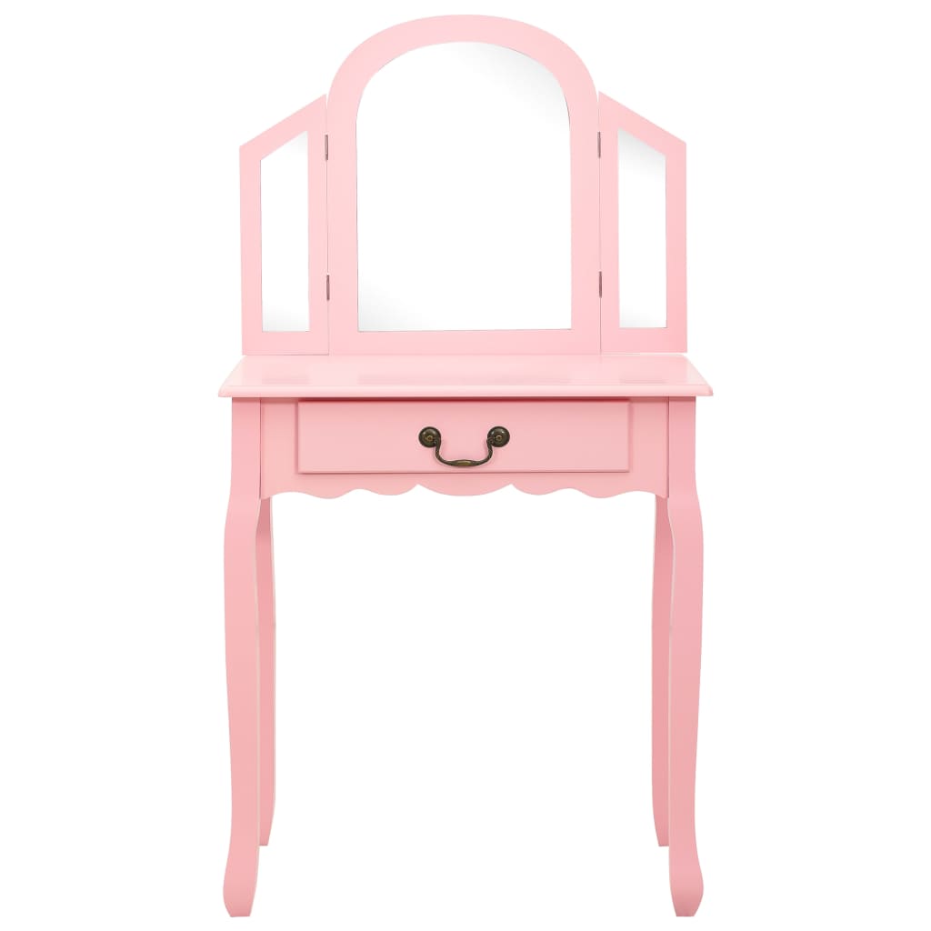 vidaXL Toaletka ze stołkiem, różowa, 65x36x128cm, drewno paulowni, MDF