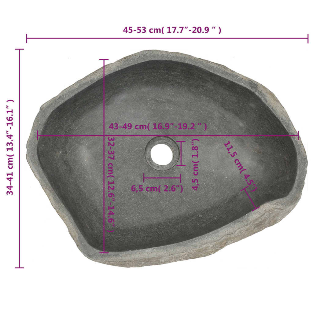 vidaXL Umywalka z kamienia rzecznego, owalna, 45-53 cm