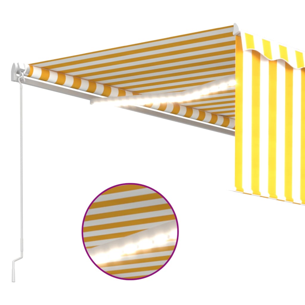 vidaXL Ręcznie zwijana markiza z zasłoną i LED, 4x3 m, żółto-biała