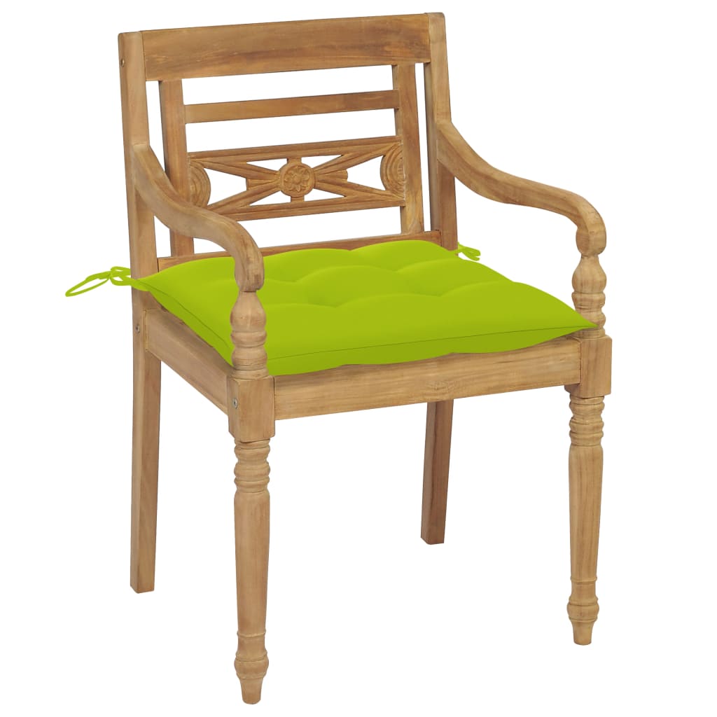 vidaXL Krzesła Batavia z jasnozielonymi poduszkami, 2 szt., tekowe