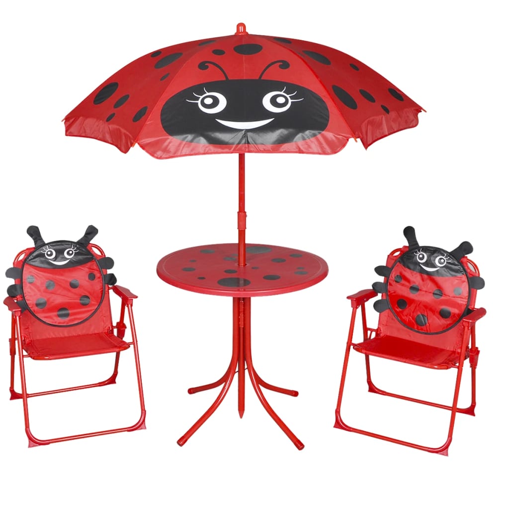 vidaXL 3-cz. dziecięcy zestaw mebli do ogrodu, z parasolem, czerwony