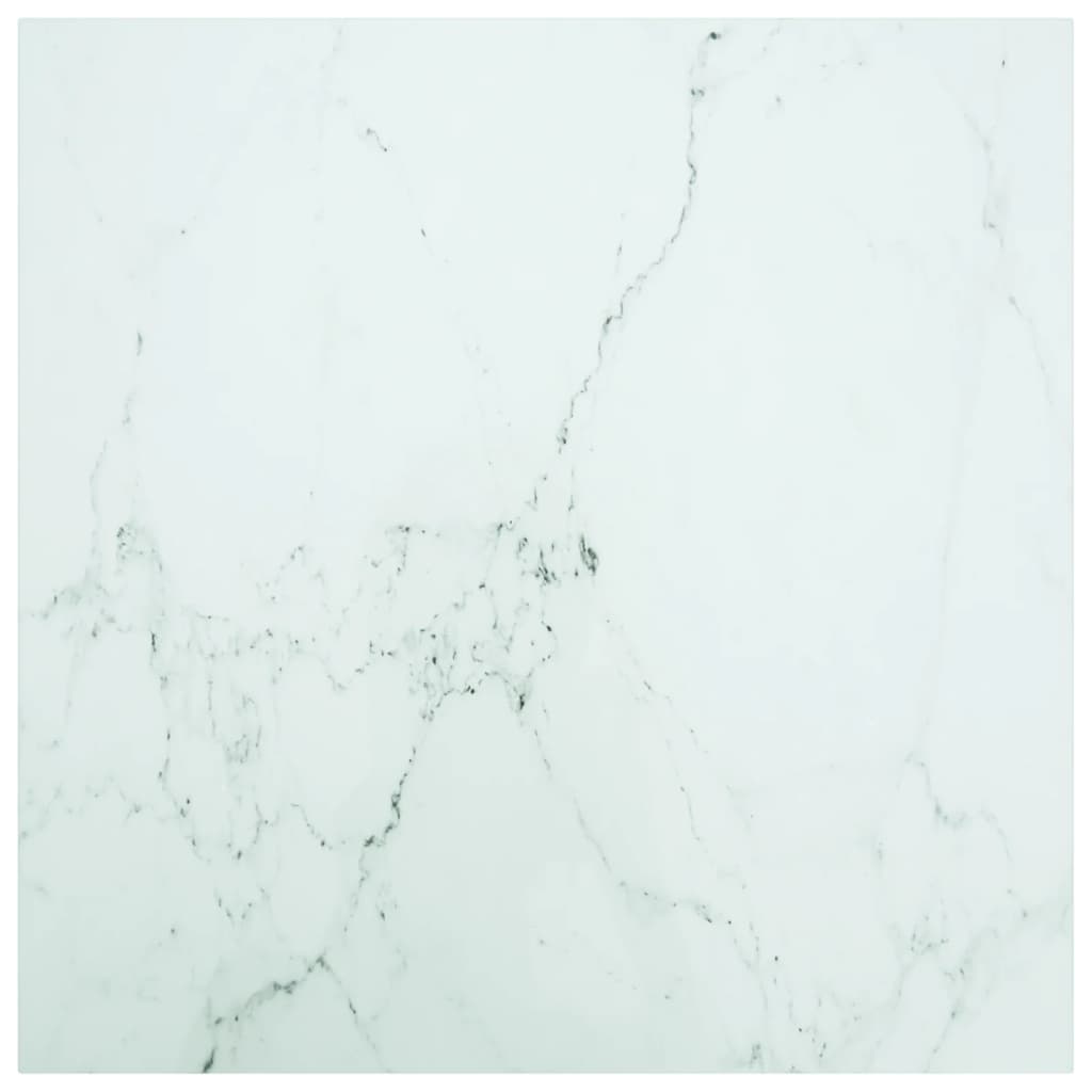 vidaXL Blat stołu, biały, 80x80 cm, 6 mm, szkło ze wzorem marmuru