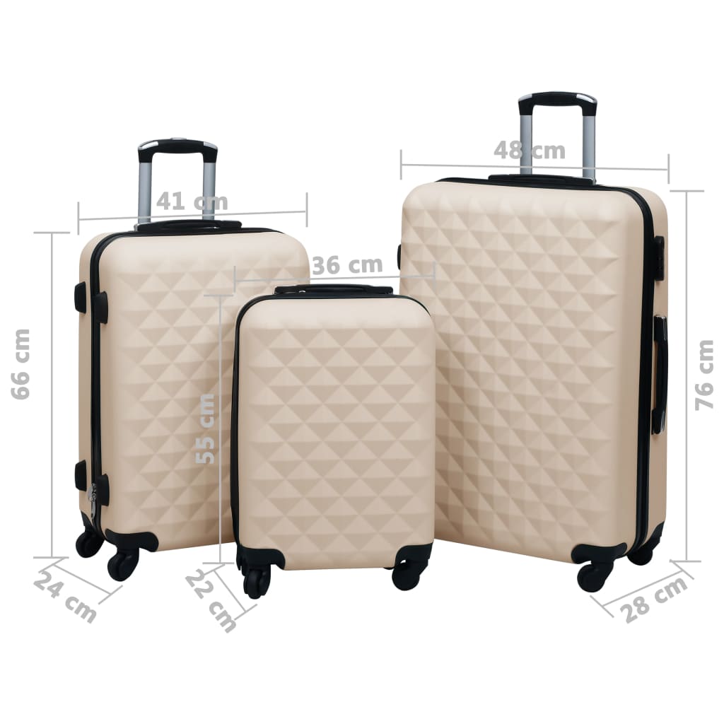 vidaXL Zestaw twardych walizek na kółkach, 3 szt., złoty, ABS