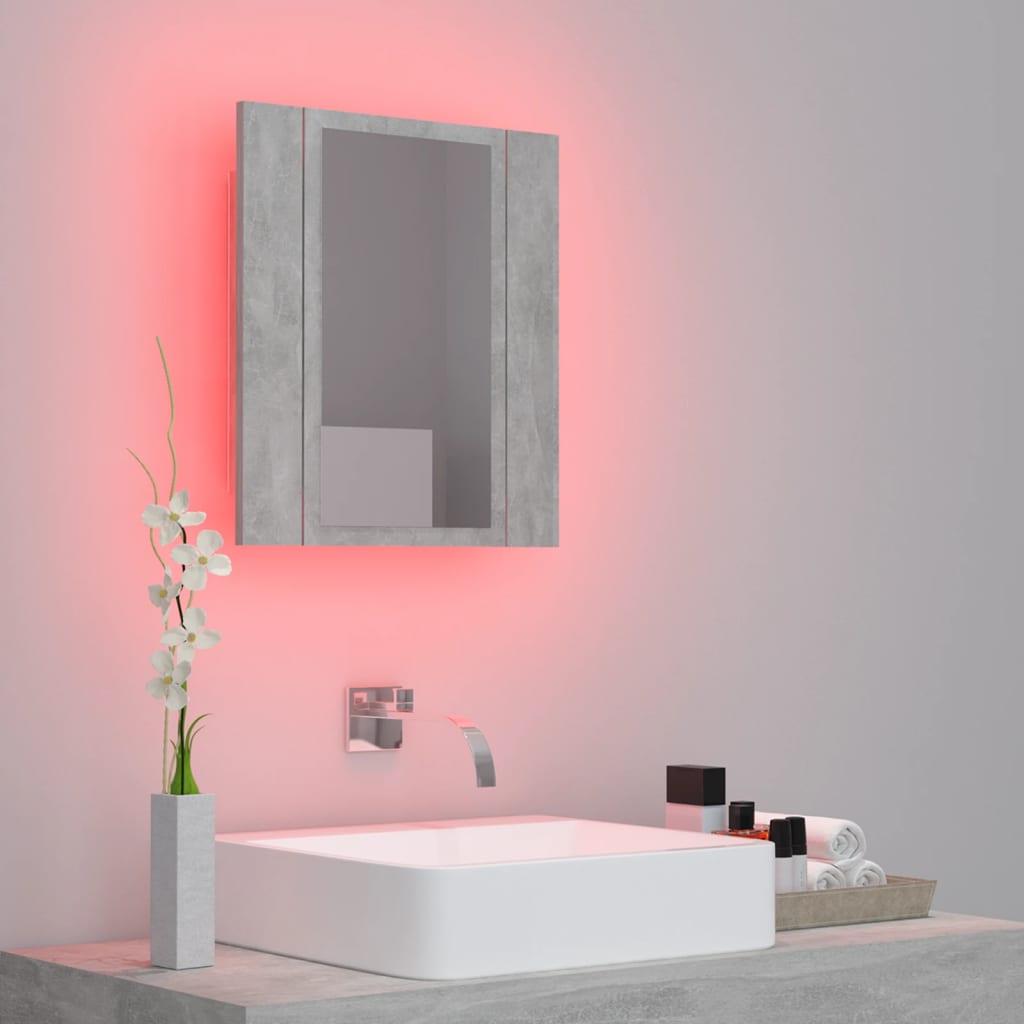 vidaXL Szafka łazienkowa z lustrem i LED, szarość betonu, 40x12x45 cm