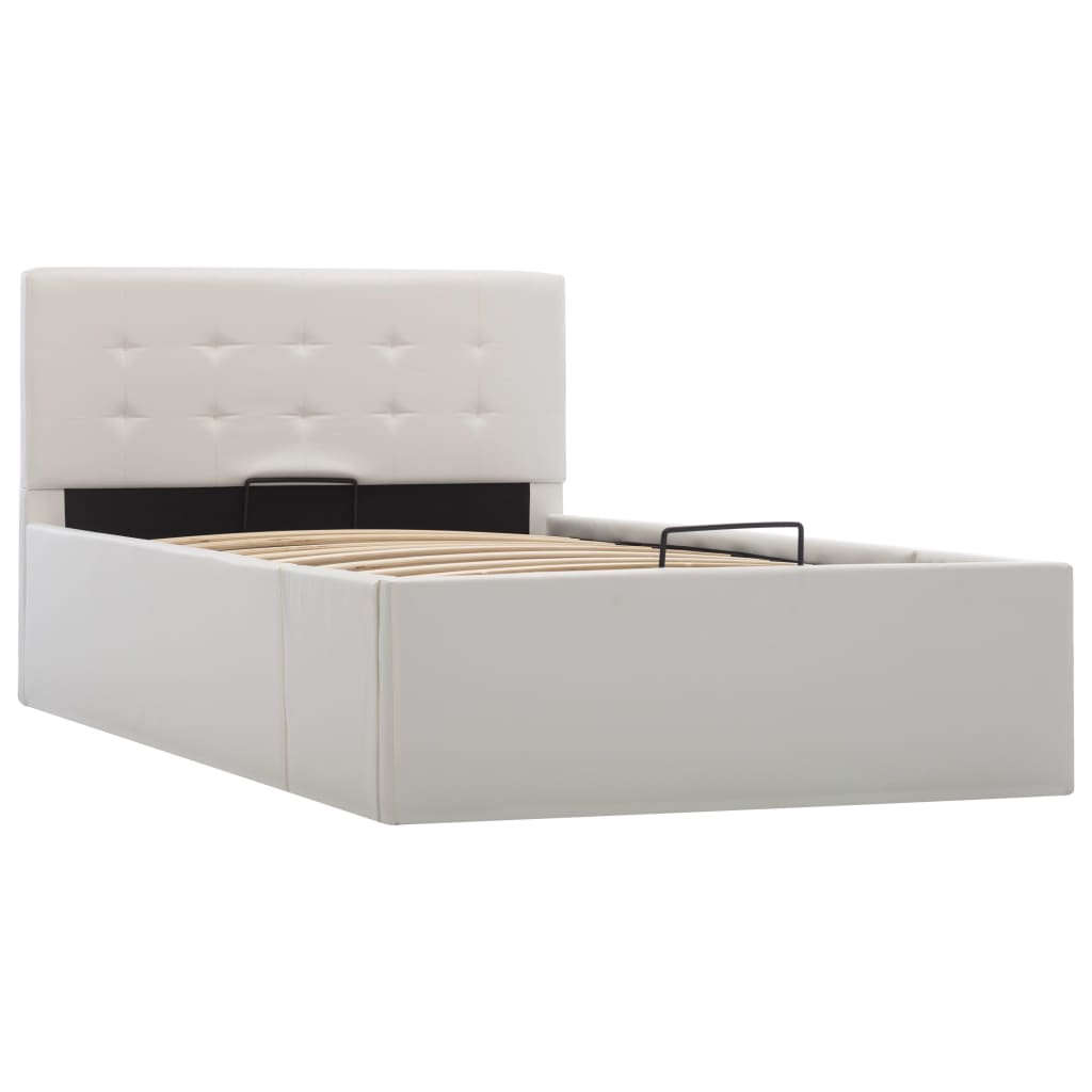 vidaXL Rama łóżka z podnośnikiem, biała, sztuczna skóra, 90 x 200 cm