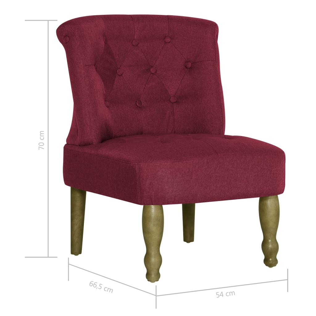 vidaXL Krzesła w stylu francuskim, 2 szt., czerwone wino, tkanina