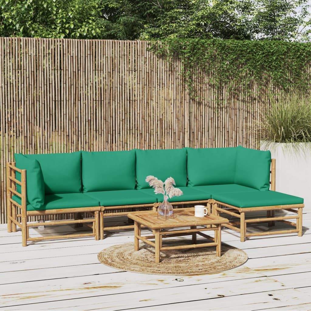 vidaXL 6-cz. zestaw mebli do ogrodu, zielone poduszki, bambus