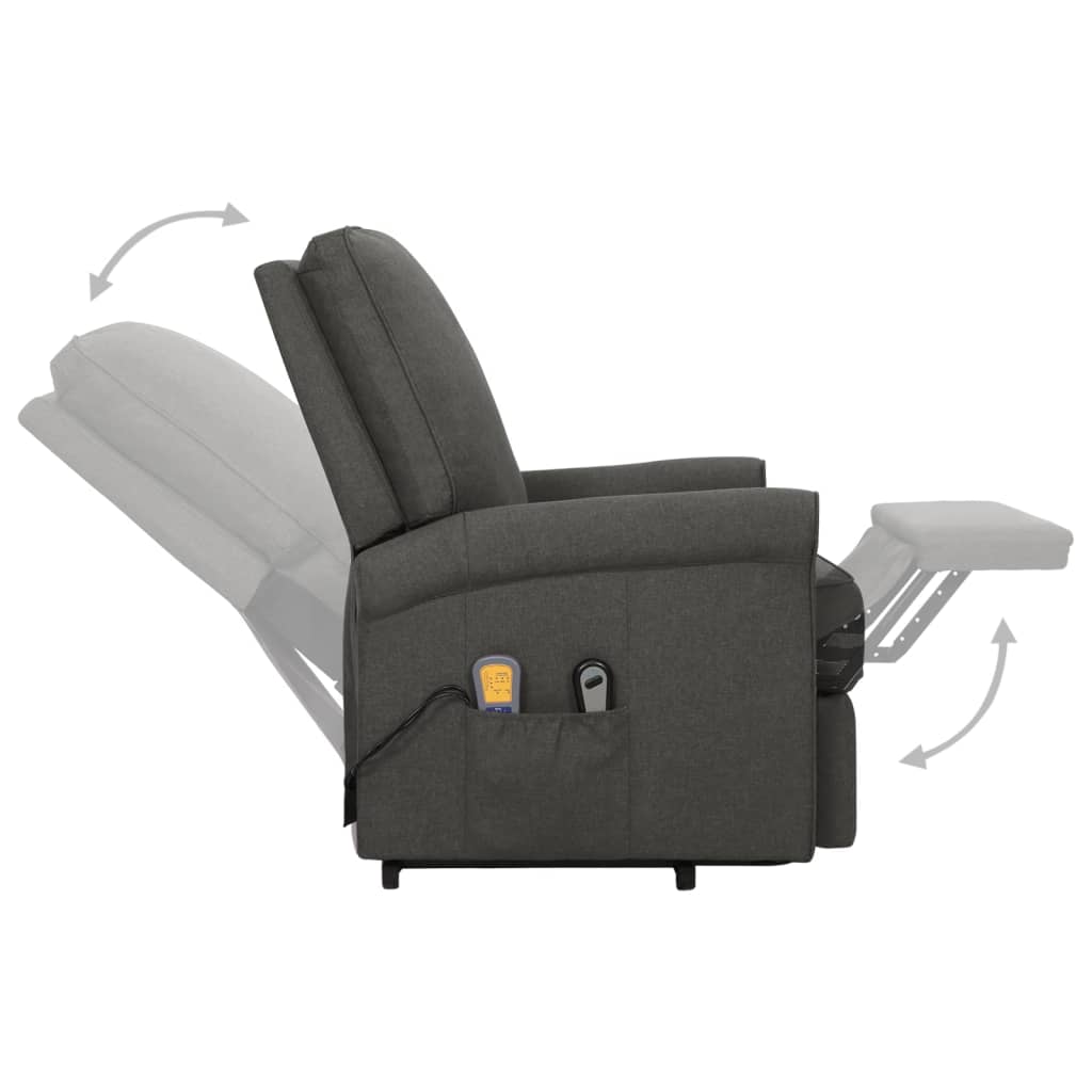 vidaXL Masujący fotel podnoszony, rozkładany, ciemnoszary, tkanina