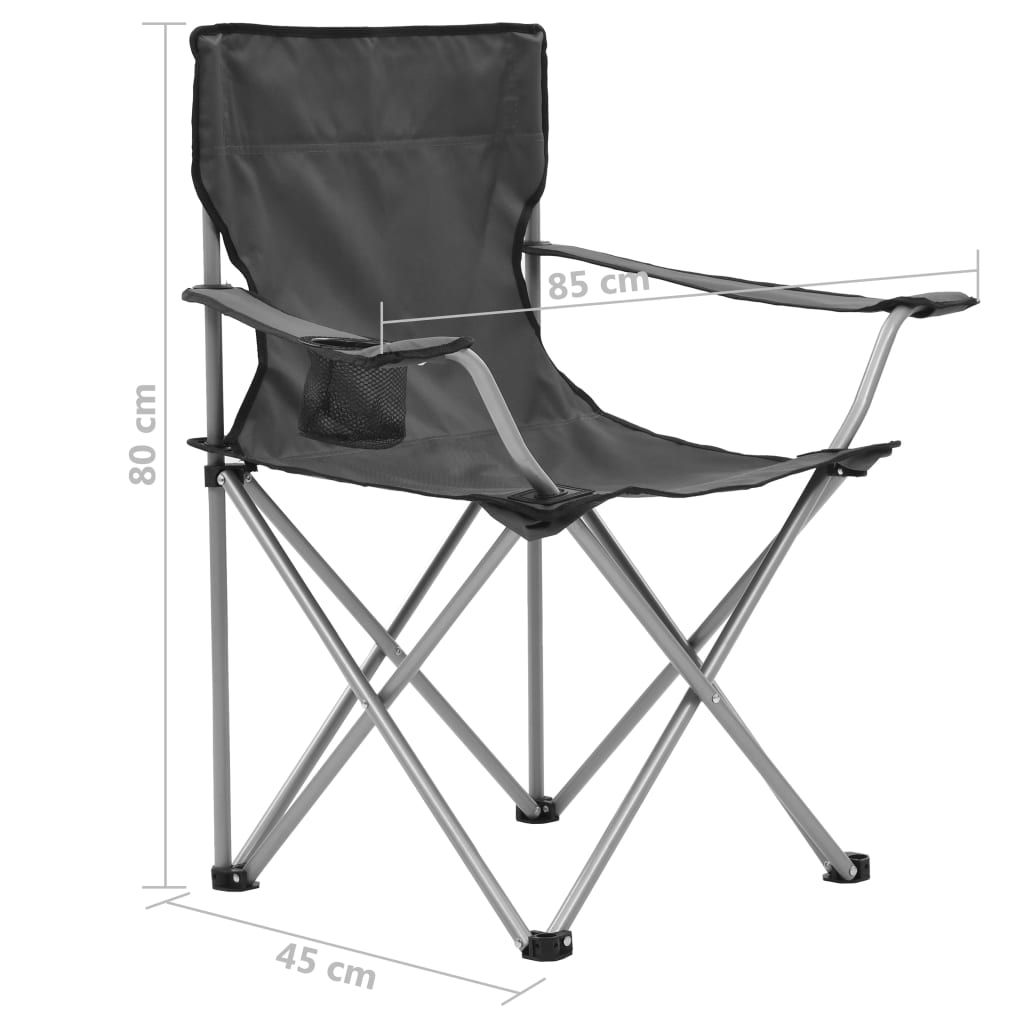 vidaXL Stolik i krzesła turystyczne, 3 elementy, szare