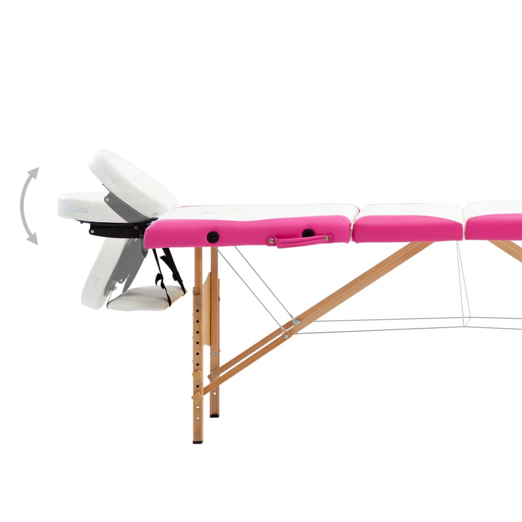vidaXL Składany stół do masażu, 4-strefowy, drewniany, biało-różowy