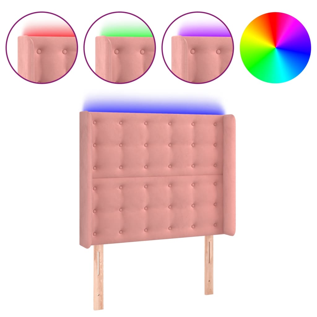vidaXL Zagłówek do łóżka z LED, różowy, 83x16x118/128 cm, aksamit