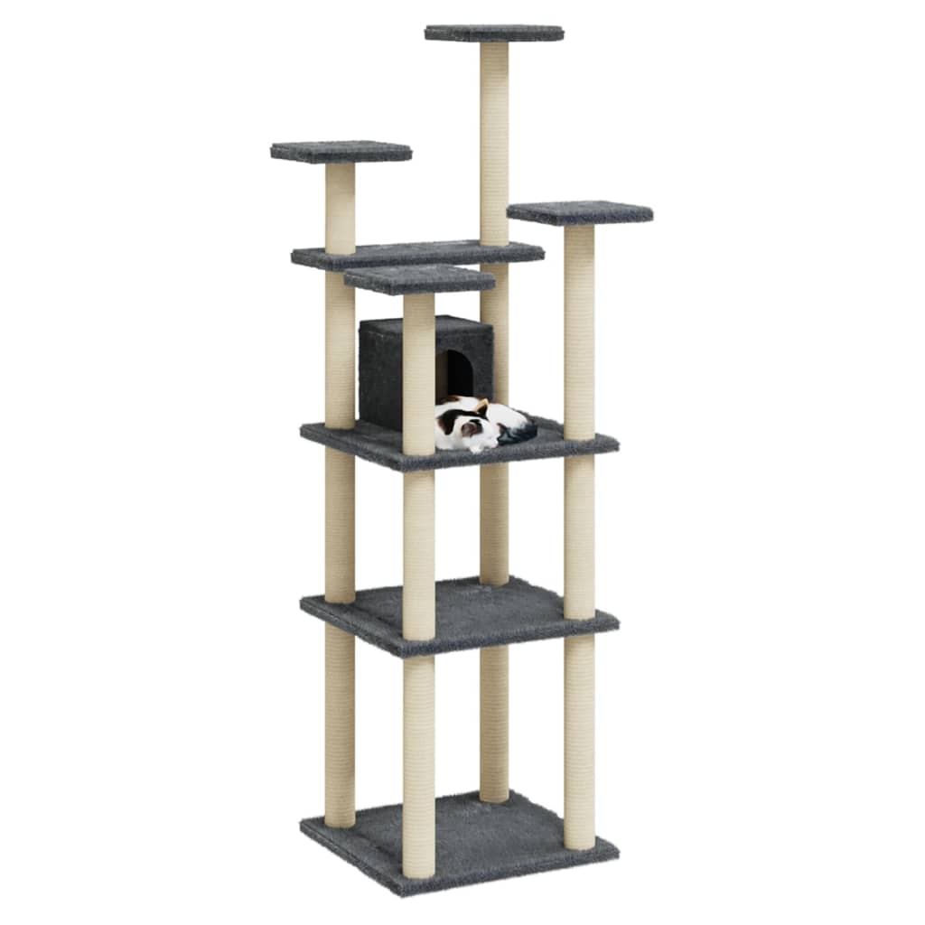 vidaXL Drapak dla kota z sizalowymi słupkami, ciemnoszary, 171 cm