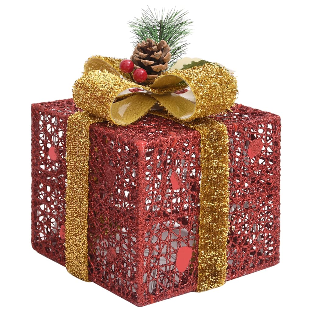 vidaXL Dekoracja świąteczna: 3 czerwone prezenty, wewnątrz/zewnątrz