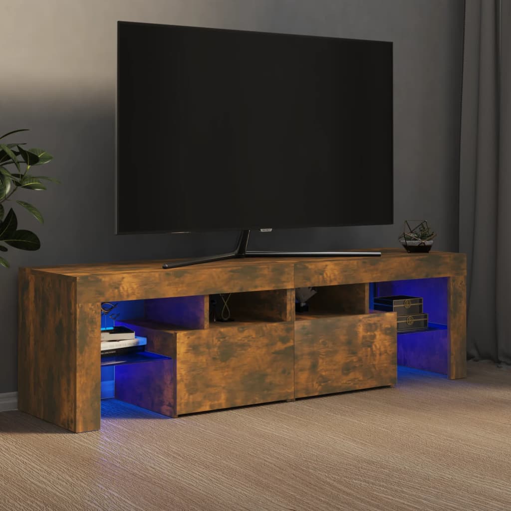 vidaXL Szafka TV z oświetleniem LED, opalany dąb, 140x36,5x40 cm