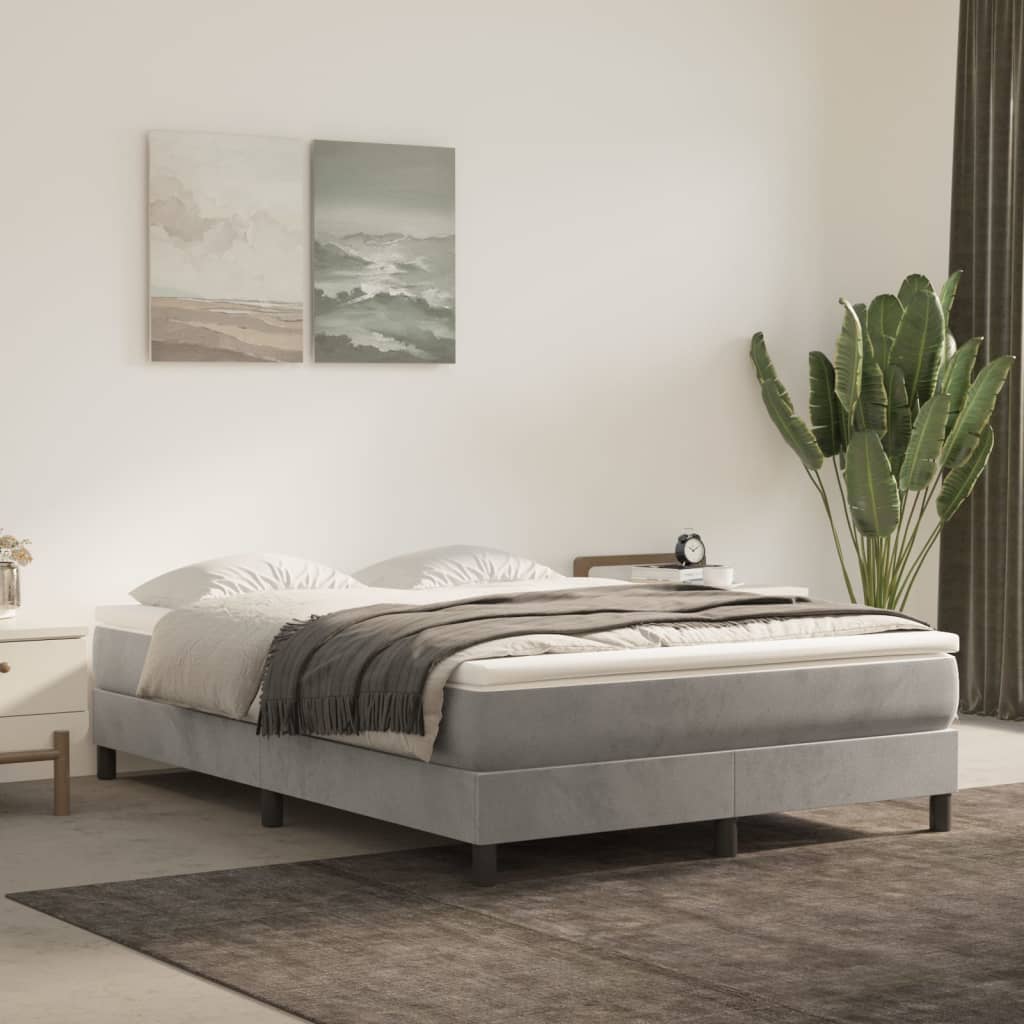 vidaXL Rama łóżka, jasnoszara, 140x190 cm, tapicerowana aksamitem