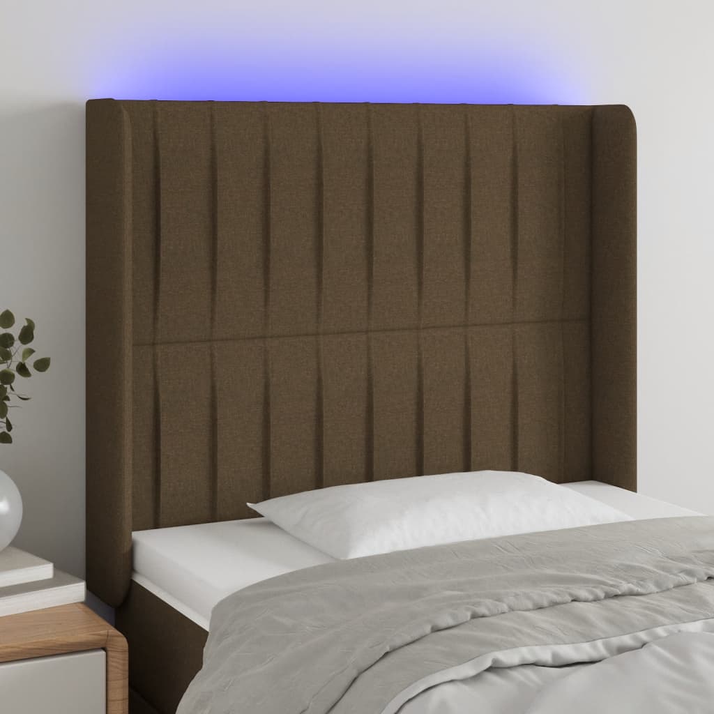 vidaXL Zagłówek do łóżka z LED ciemnobrązowy 103x16x118/128 cm tkanina
