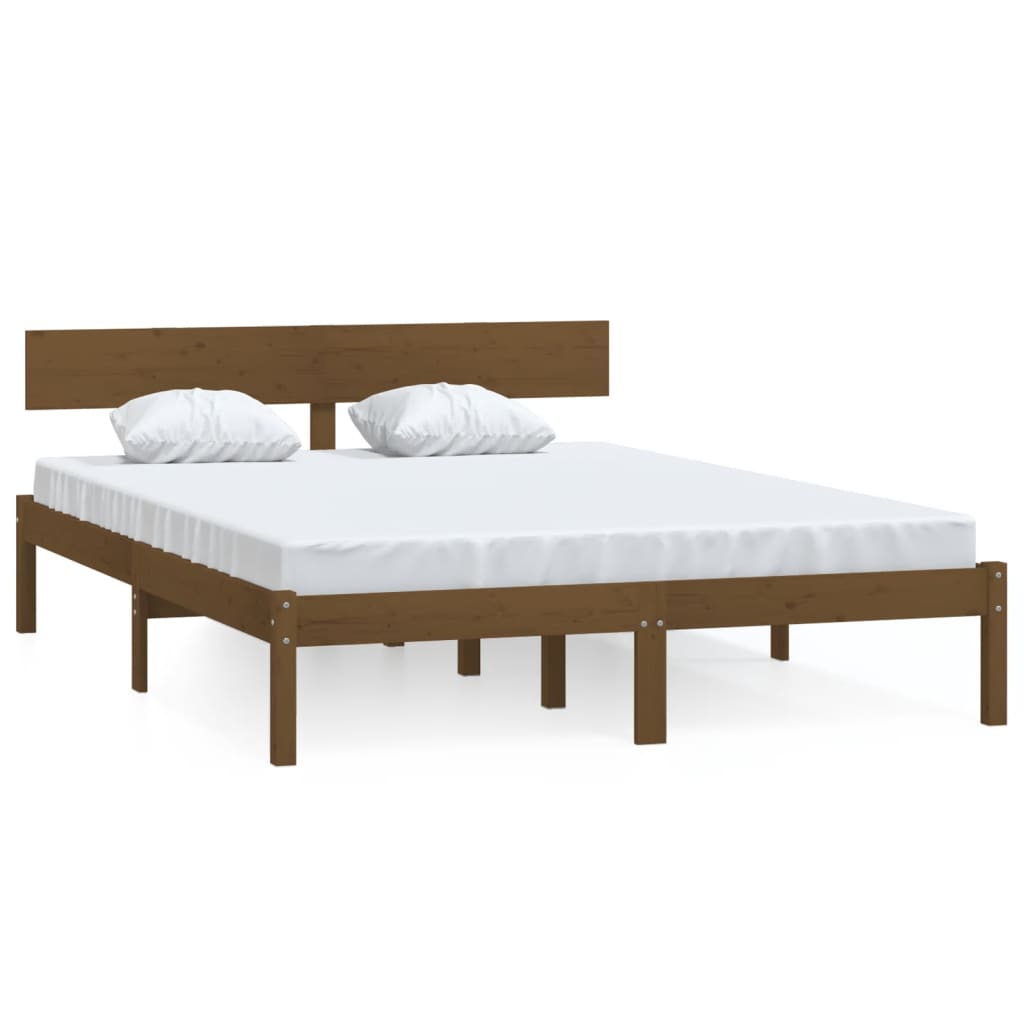 vidaXL Rama łóżka, miodowy brąz, lite drewno sosnowe, 140x190 cm