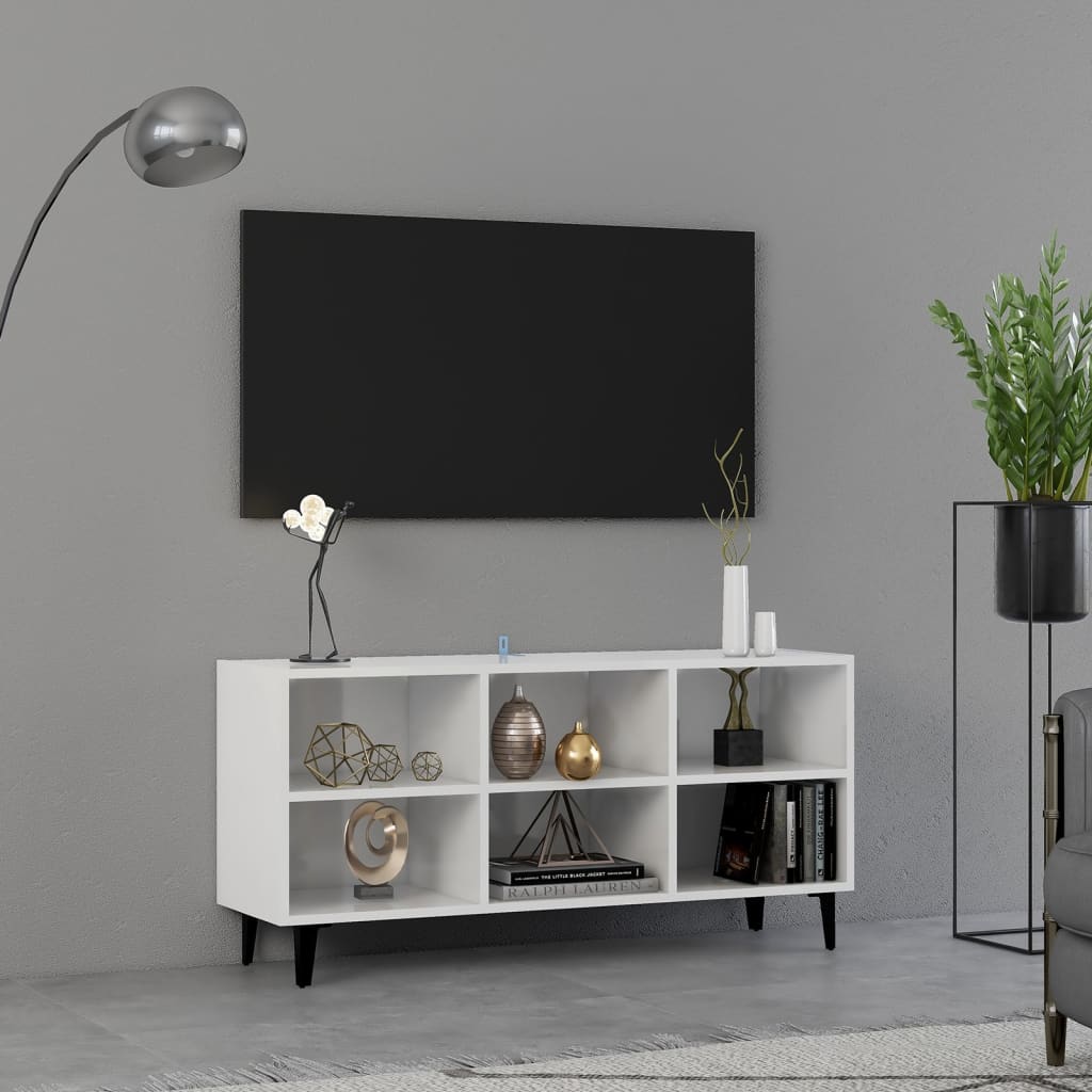 vidaXL Szafka TV, metalowe nóżki, biała, wysoki połysk, 103,5x30x50 cm