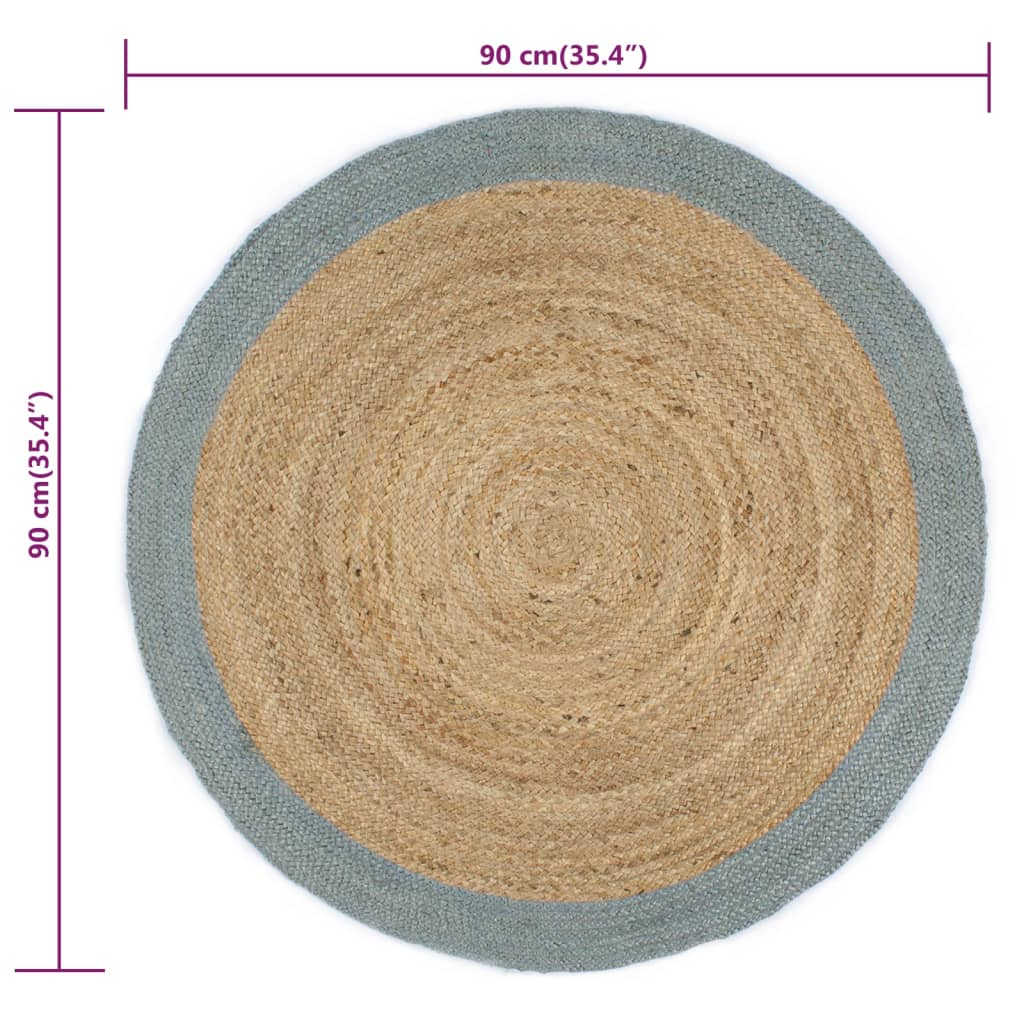 vidaXL Ręcznie wykonany dywanik, juta, oliwkowozielona krawędź, 90 cm