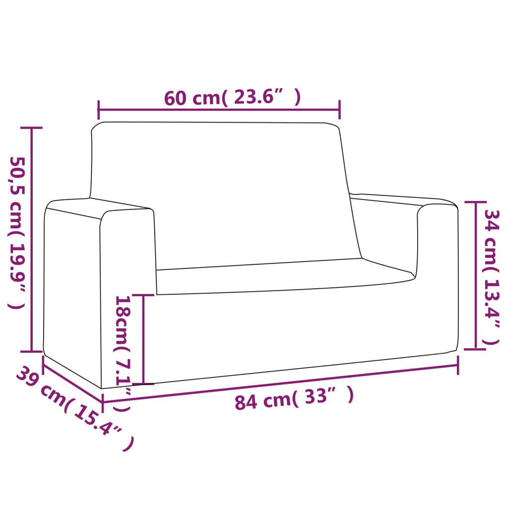 vidaXL 2-os. sofa dla dzieci, kremowa, miękki plusz