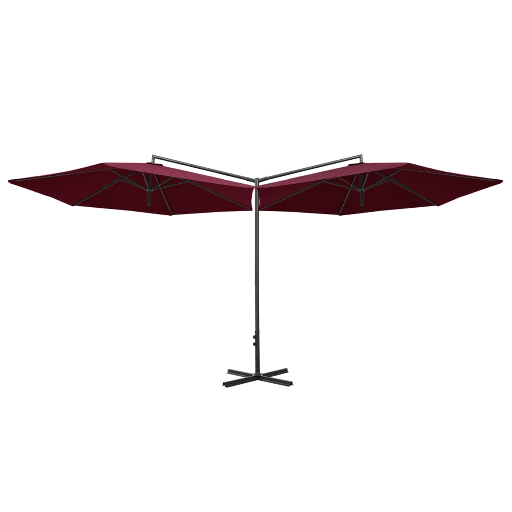 vidaXL Podwójny parasol na stalowym słupku, bordowy, 600 cm