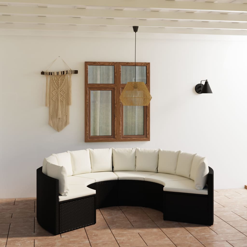 vidaXL 6-częściowa sofa ogrodowa z poduszkami, rattan PE, czarna