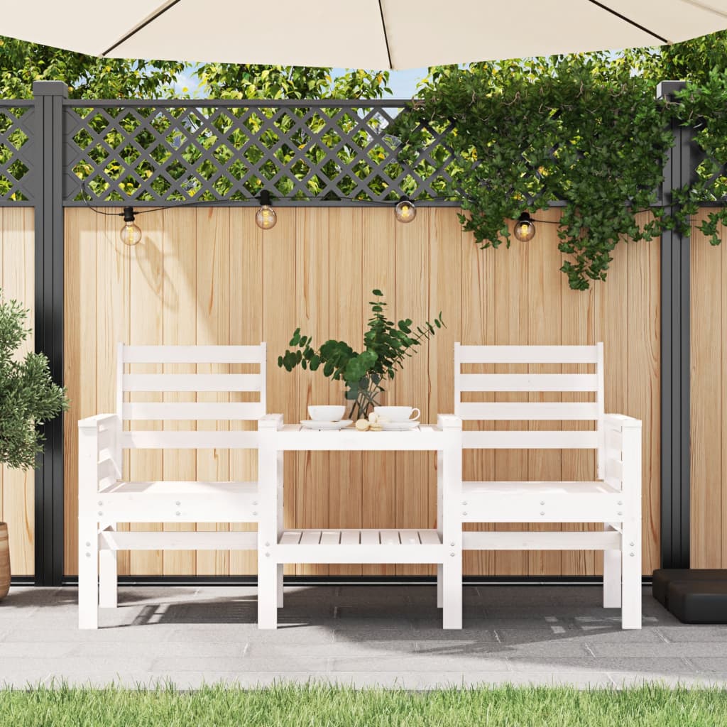 vidaXL 2-osobowa ławka ogrodowa ze stolikiem, biała, drewno sosnowe
