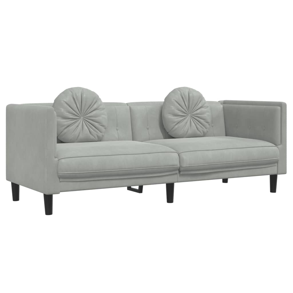 vidaXL Sofa 3-osobowa z poduszkami, jasnoszara, aksamit