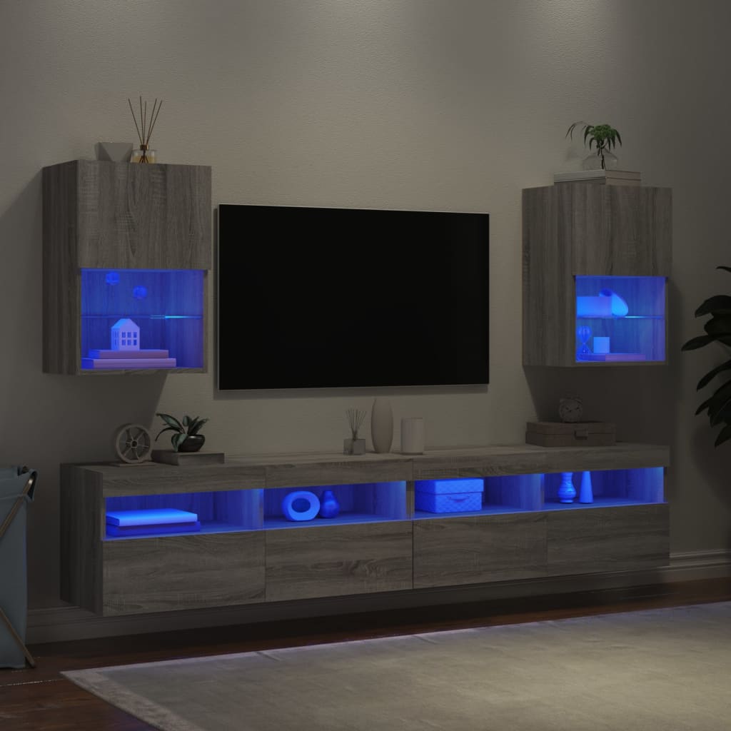 vidaXL Szafki TV, z LED, 2 szt. szary dąb sonoma, 40,5x30x60 cm