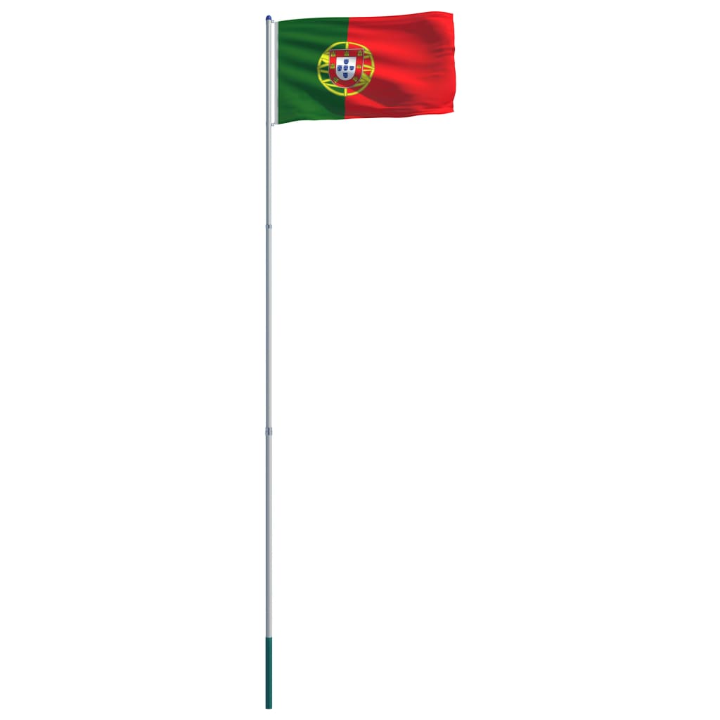 vidaXL Flaga Portugalii z aluminiowym masztem, 6 m