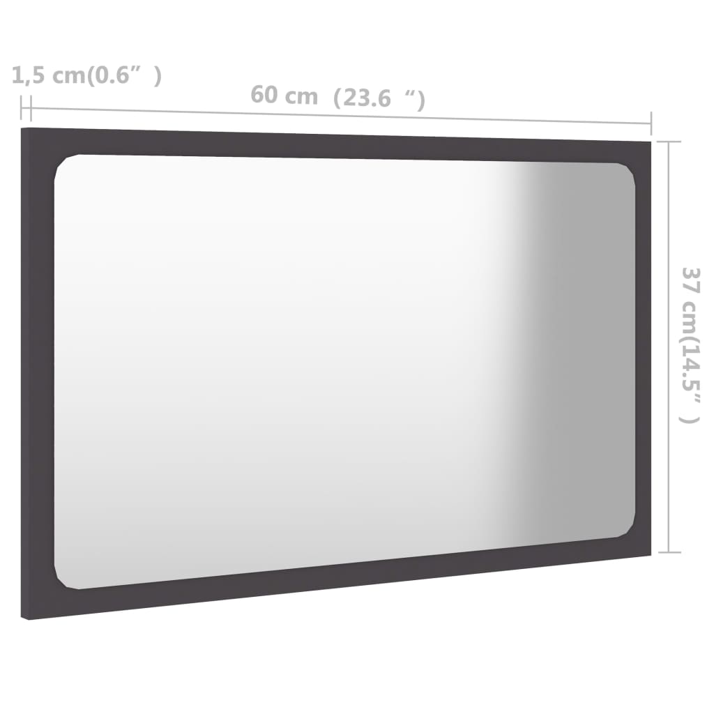 vidaXL Lustro łazienkowe, szare, 60x1,5x37 cm, płyta wiórowa