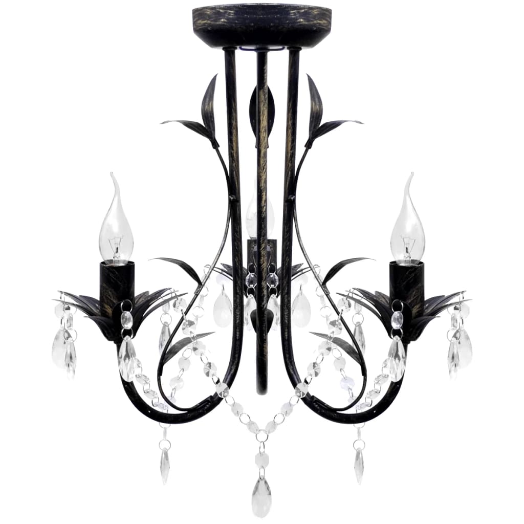Art Nouveau Żyrandol z kryształkami, metal, czarny 3 x E14 żarówki