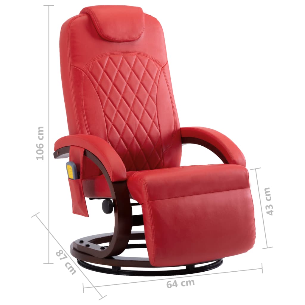 vidaXL Telewizyjny fotel masujący, regulowany, czerwony, ekoskóra