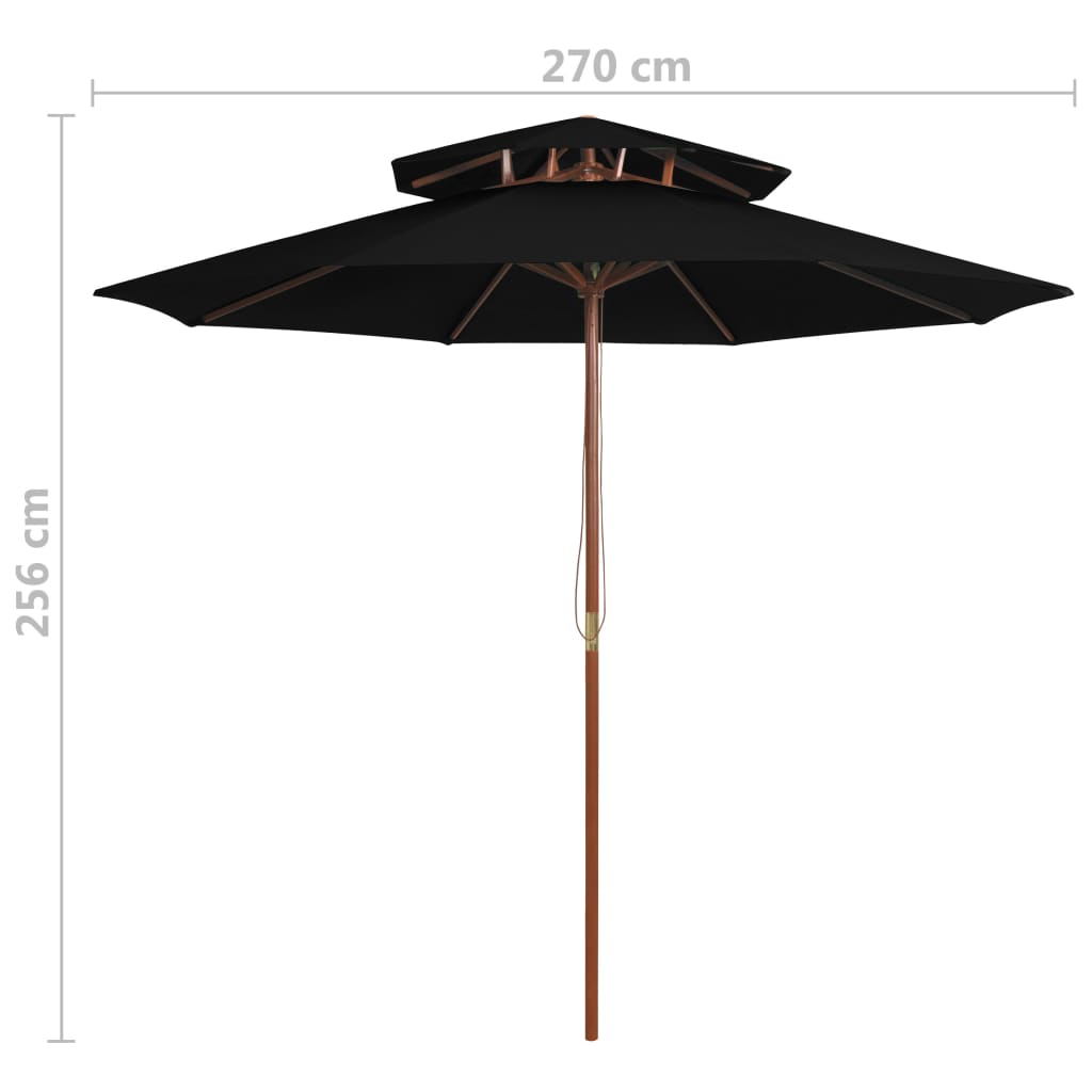 vidaXL Parasol ogrodowy z dwupoziomową czaszą, czarny, 270 cm